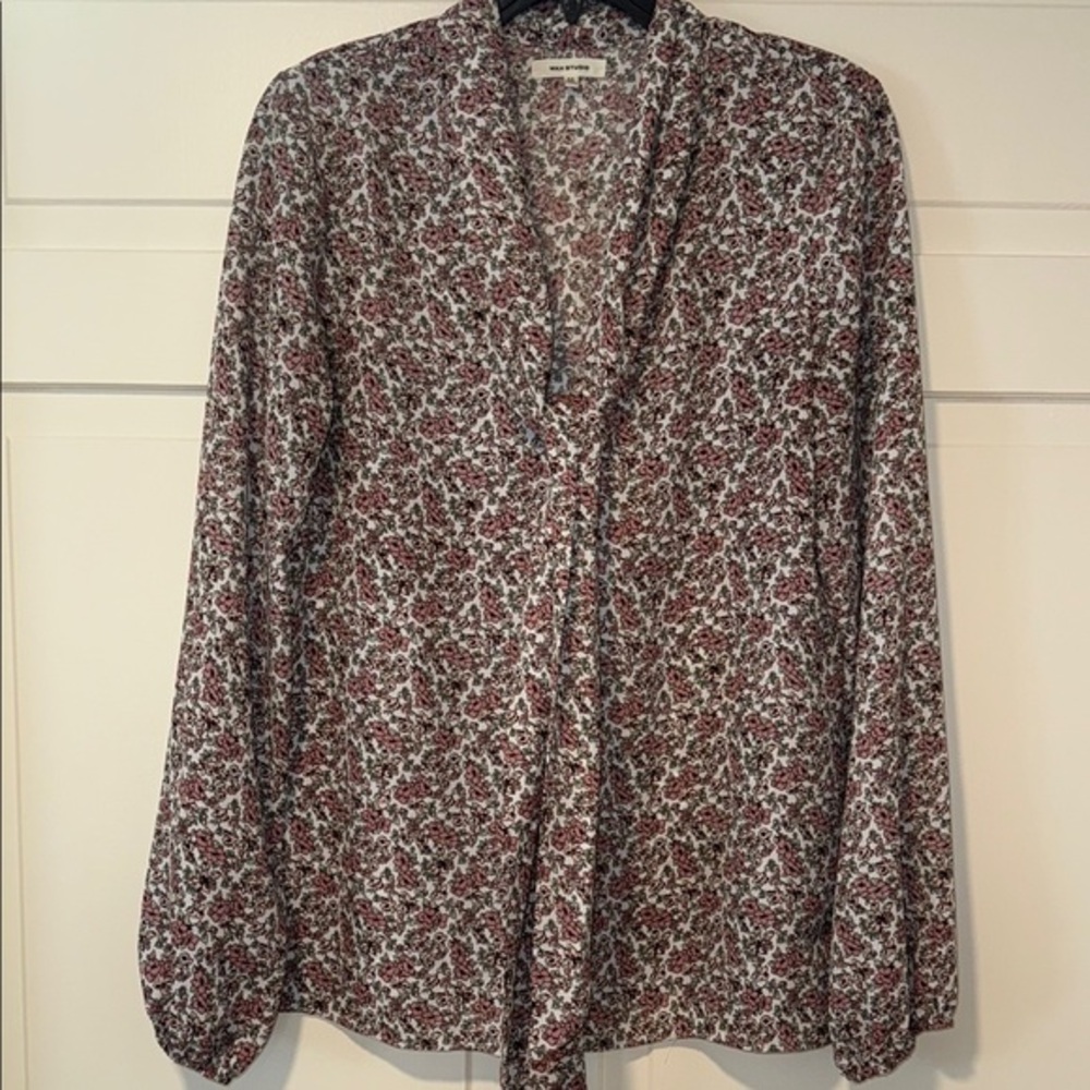 Max Studio Floral Pink and Cream Tie Front long sleeve Blouse